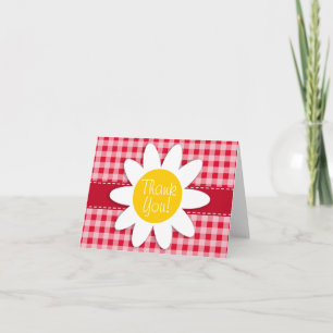 Niedliche Daisy auf Retro Scarlet Red Gingham Patt Dankeskarte