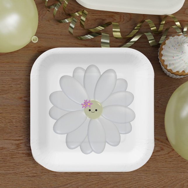 Niedliche Daisy-Blume-Factory-Weißbuch-Teller Pappteller (Cute daisy face paper plates just for you)