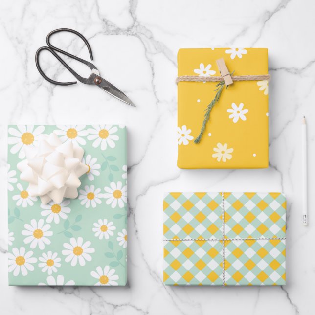 Niedliche Daisy-Blume Frühjahrsommer Ostergeschenk Geschenkpapier Set (Vorderseite)