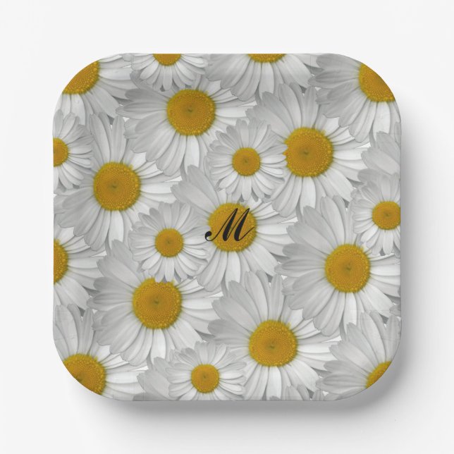 Niedliche Daisy-Blume mit Name Monogram Pappteller (Vorderseite)