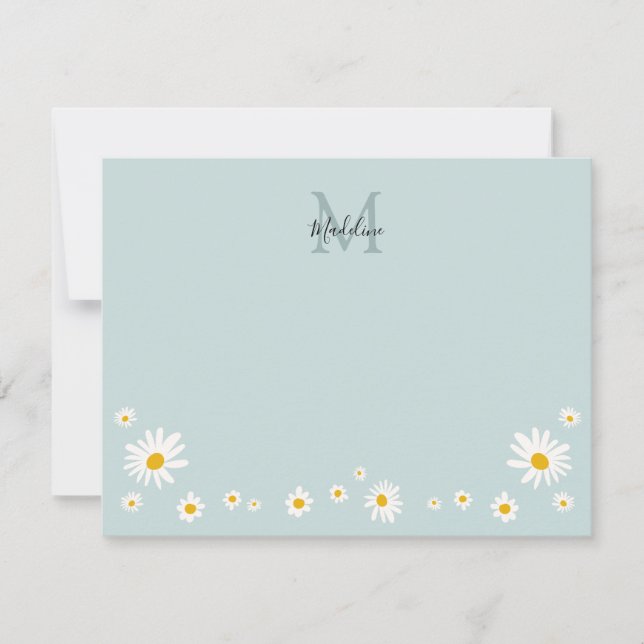 Niedliche Daisy-Blume Modernes Aquamarines Monogra Mitteilungskarte (Vorderseite)