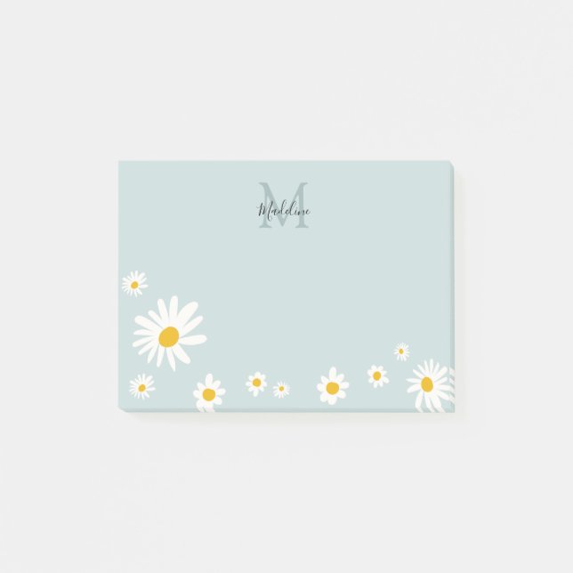 Niedliche Daisy-Blume Modernes Aquamarines Monogra Post-it Klebezettel (Vorderseite)