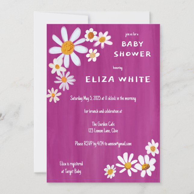 Niedliche Daisy Bouquet handbemalt Babydusche Einladung (Rückseite)
