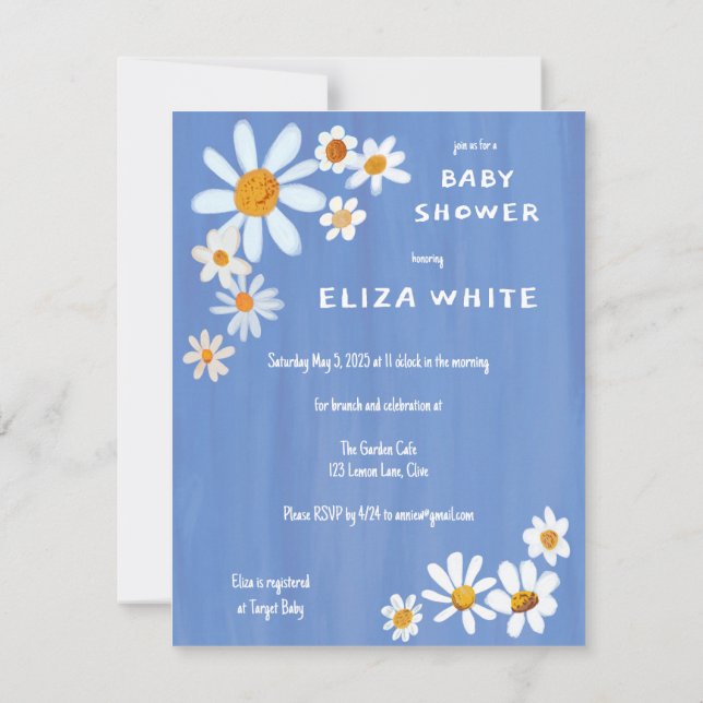 Niedliche Daisy Bouquet handbemalt Babydusche Einladung (Rückseite)