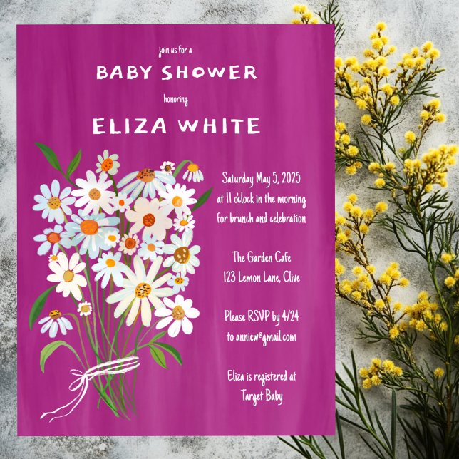 Niedliche Daisy Bouquet handbemalt Babydusche Einladung (Cute Daisy Bouquet Handpainted Custom Baby Shower Invitation
)
