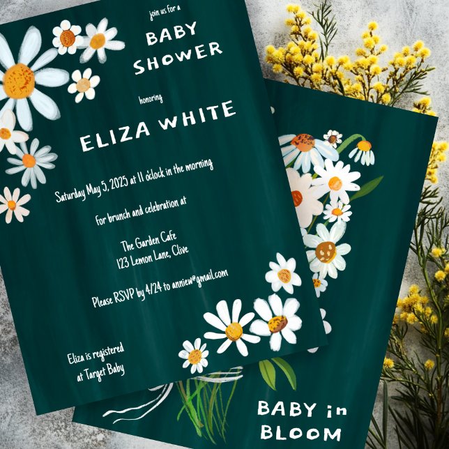 Niedliche Daisy Bouquet handbemalt Babydusche Einladung (Cute Daisy Bouquet Handpainted Custom Baby Shower Invitation Green
)