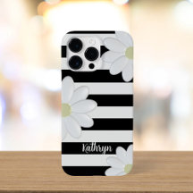Niedliche Daisy-Floral Black und White Stripes