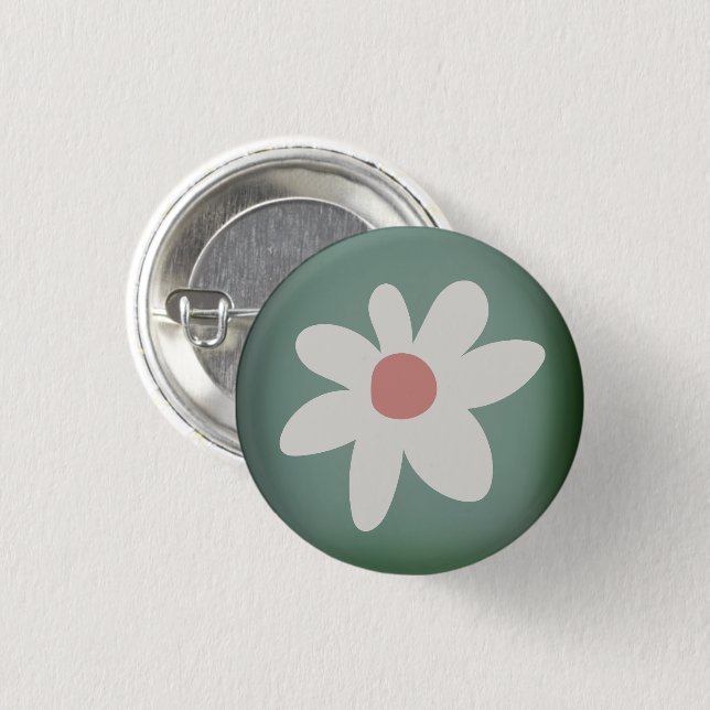 Niedliche Daisy Wildblume Rosa Weißer Grüner Hut Button (Vorne & Hinten)
