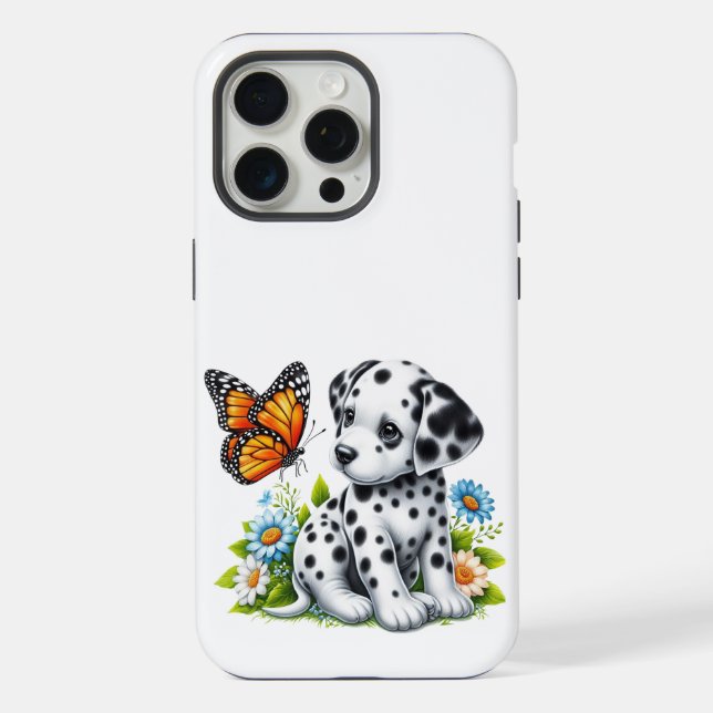 Niedliche Dalmatiner- und Schmetterlingsfreunde iPhone 15 Pro Max Hülle (Rückseite)