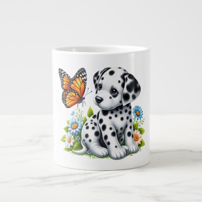 Niedliche Dalmatiner- und Schmetterlingsfreunde Jumbo-Tasse (Vorderseite)