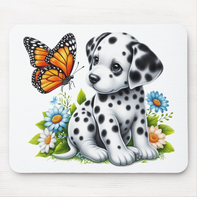 Niedliche Dalmatiner- und Schmetterlingsfreunde Mousepad (Vorne)