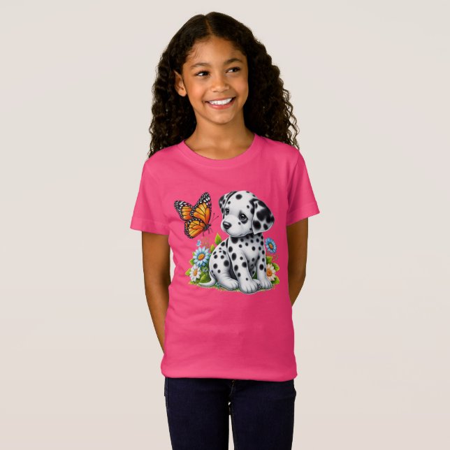 Niedliche Dalmatiner- und Schmetterlingsfreunde T-Shirt (Vorne ganz)