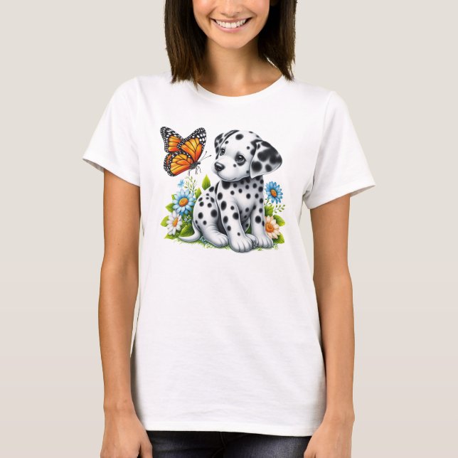 Niedliche Dalmatiner- und Schmetterlingsfreunde T-Shirt (Vorderseite)