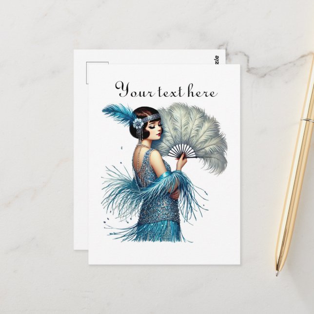 Niedliche Dame fügt Text hinzu Postkarte (Vorderseite/Rückseite Beispiel)