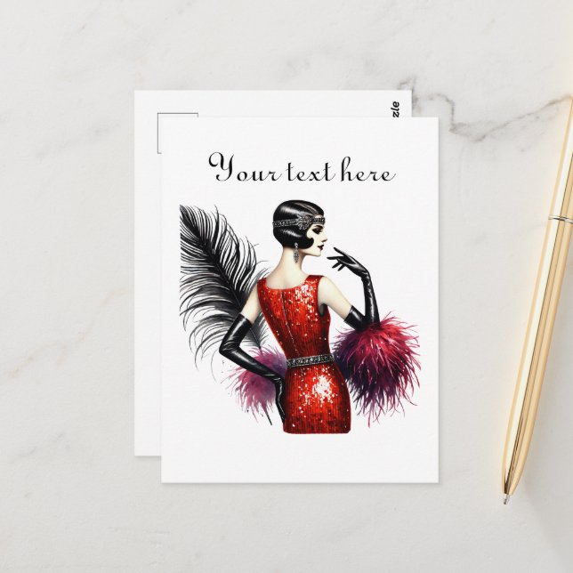 Niedliche Dame fügt Text hinzu Postkarte (Vorderseite/Rückseite Beispiel)