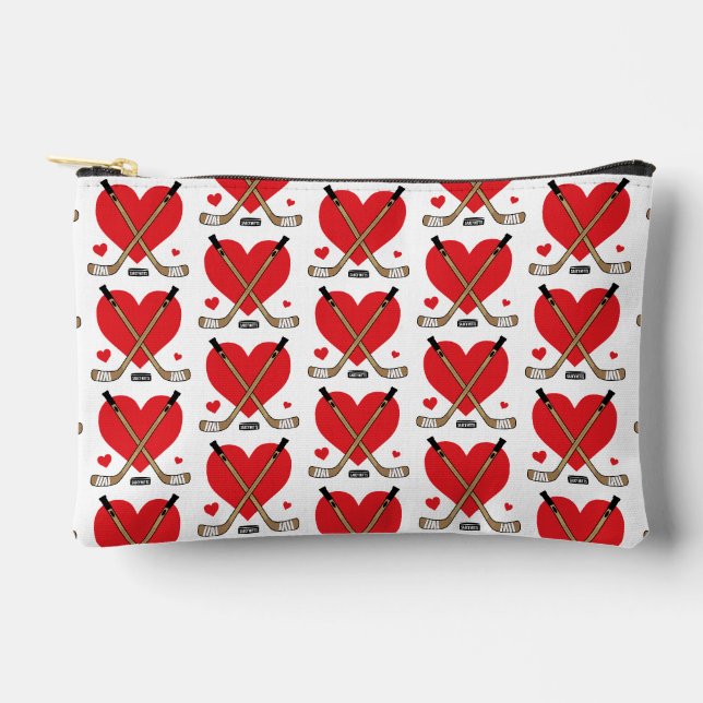 Niedliche Damen-Girls-Liebe Heart Hockey Sticks Zubehörtasche (Vorderseite)