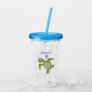 Niedliche Darstellung der Meeresschildkröte "Happy Acryltrinkbecher