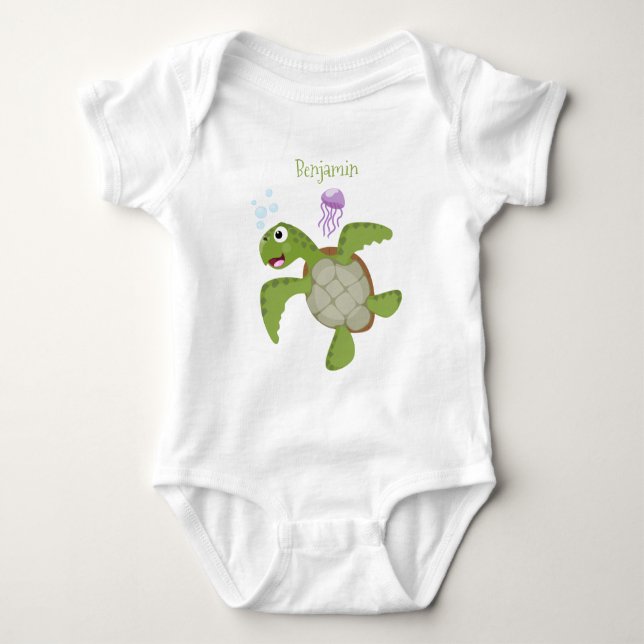 Niedliche Darstellung der Meeresschildkröte "Happy Baby Strampler (Vorderseite)