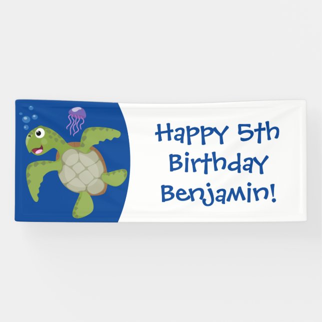 Niedliche Darstellung der Meeresschildkröte "Happy Banner (Horizontal)