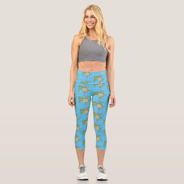 Niedliche Darstellung der Meeresschildkröte "Happy Capri Leggings (Vorderseite)