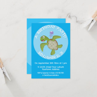 Niedliche Darstellung der Meeresschildkröte "Happy Einladung