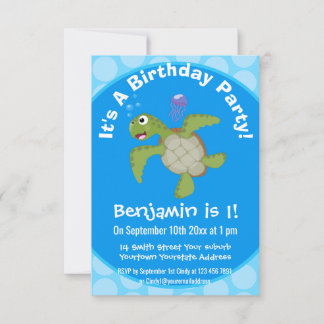 Niedliche Darstellung der Meeresschildkröte "Happy Einladung