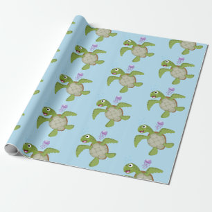 Niedliche Darstellung der Meeresschildkröte "Happy Geschenkpapier