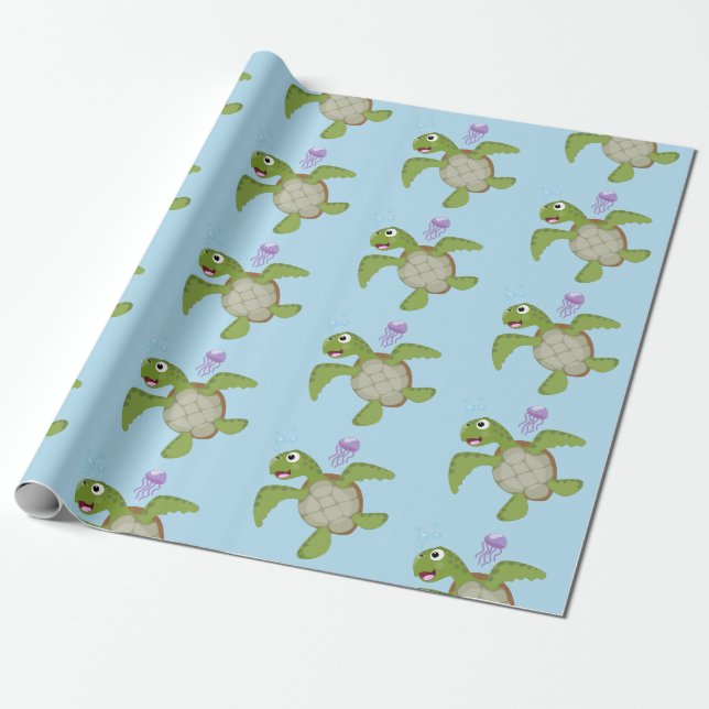 Niedliche Darstellung der Meeresschildkröte "Happy Geschenkpapier (Ungerollt)