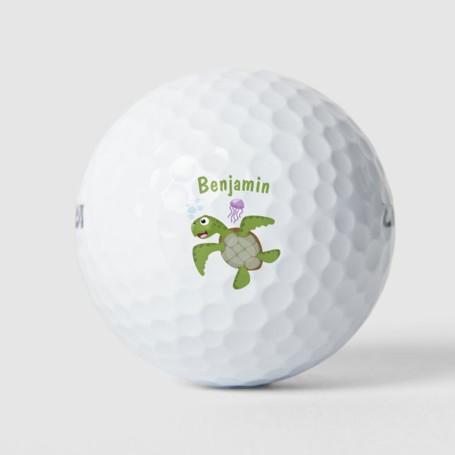 Niedliche Darstellung der Meeresschildkröte "Happy Golfball (Vorderseite)