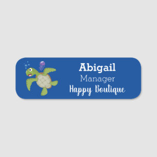 Niedliche Darstellung der Meeresschildkröte "Happy Namensschild