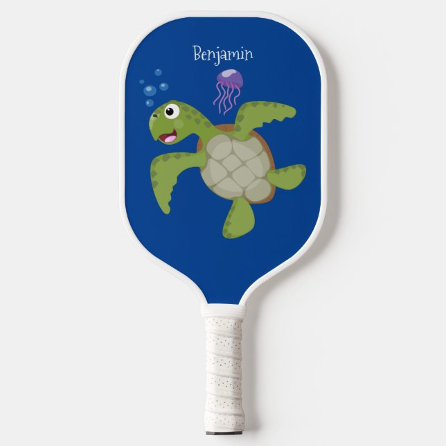 Niedliche Darstellung der Meeresschildkröte "Happy Pickleball Schläger (Vorderseite)