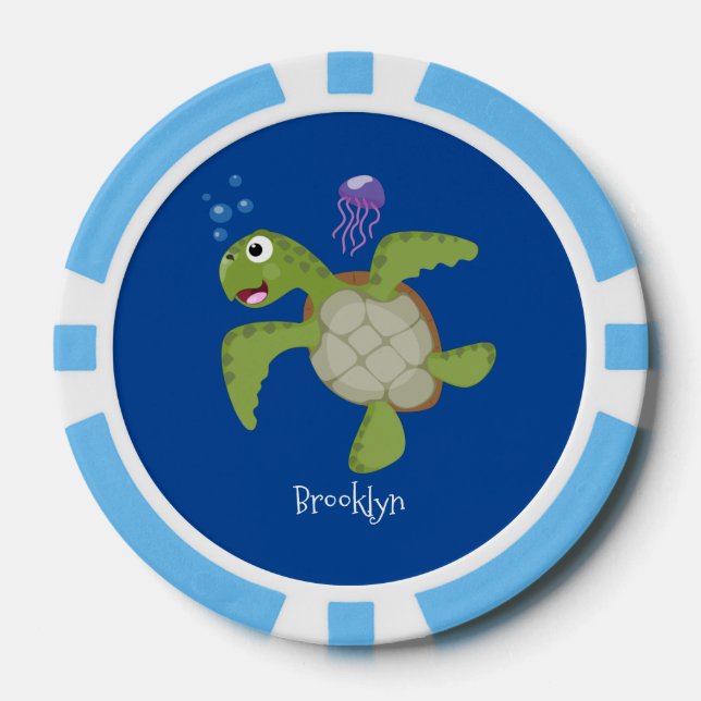 Niedliche Darstellung der Meeresschildkröte "Happy Pokerchips (Vorderseite)