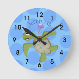 Niedliche Darstellung der Meeresschildkröte "Happy Runde Wanduhr