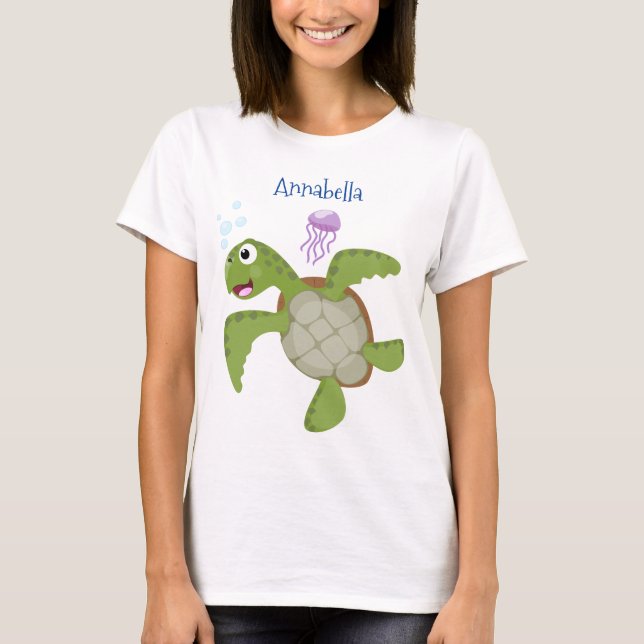 Niedliche Darstellung der Meeresschildkröte "Happy T-Shirt (Vorderseite)