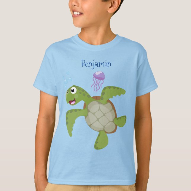 Niedliche Darstellung der Meeresschildkröte "Happy T-Shirt (Vorderseite)