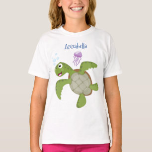 Niedliche Darstellung der Meeresschildkröte "Happy T-Shirt