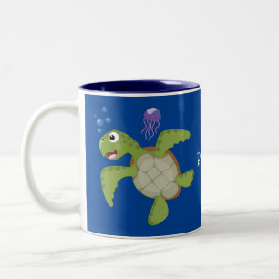 Niedliche Darstellung der Meeresschildkröte "Happy Zweifarbige Tasse