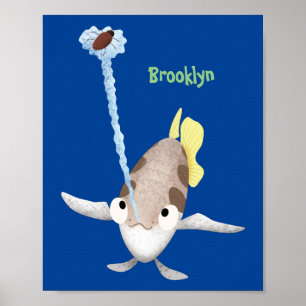 Niedliche Darstellung des Cartoon Archerfish Poster