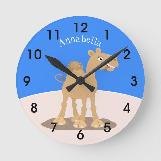 Niedliche Darstellung des Cartoon auf dem Kamel Runde Wanduhr (Vorderseite)