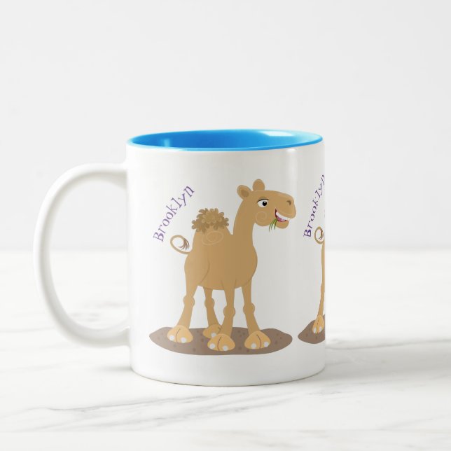 Niedliche Darstellung des Cartoon auf dem Kamel Zweifarbige Tasse (Links)