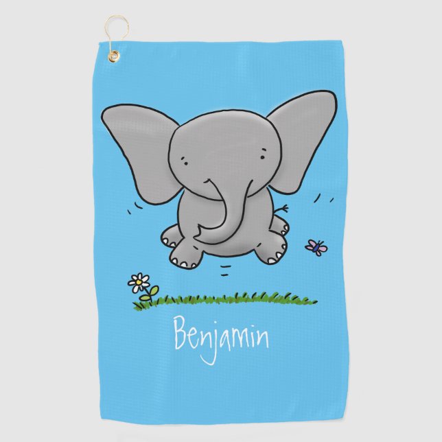 Niedliche Darstellung des Cartoon eines Babyelefon Golfhandtuch (Vorderseite)