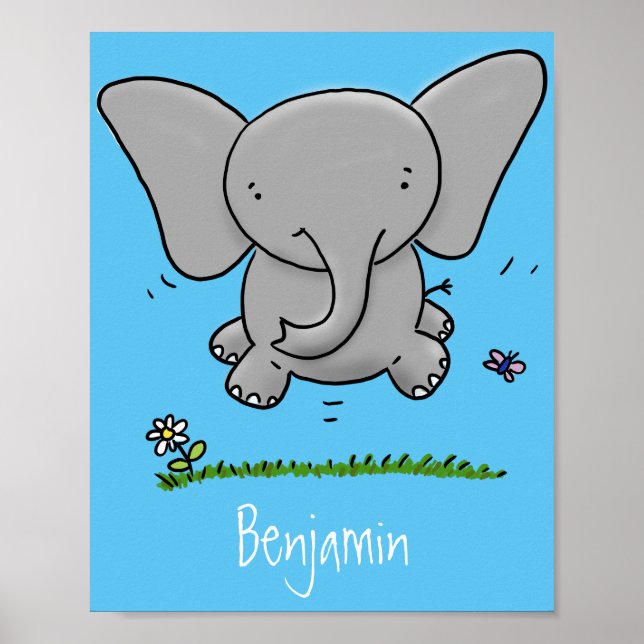 Niedliche Darstellung des Cartoon eines Babyelefon Poster (Vorne)
