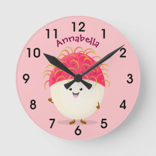 Niedliche Darstellung des Cartoon in Rosa Runde Wanduhr