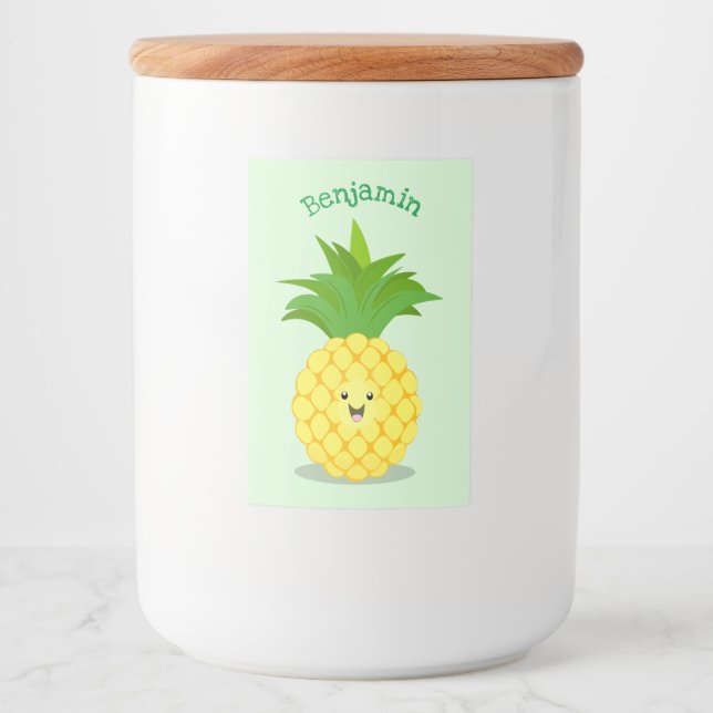 Niedliche Darstellung des Cartoon von Ananas Lebensmitteletikett (Vorderseite)