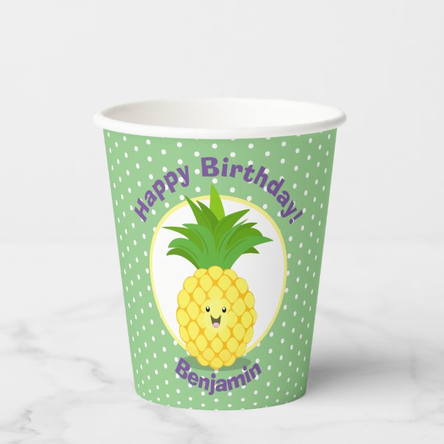 Niedliche Darstellung des Cartoon von Ananas Pappbecher (Vorderseite)