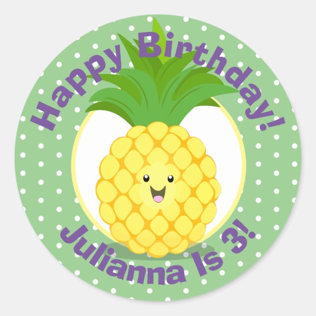 Niedliche Darstellung des Cartoon von Ananas Runder Aufkleber (Vorderseite)