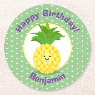 Niedliche Darstellung des Cartoon von Ananas Runder Pappuntersetzer