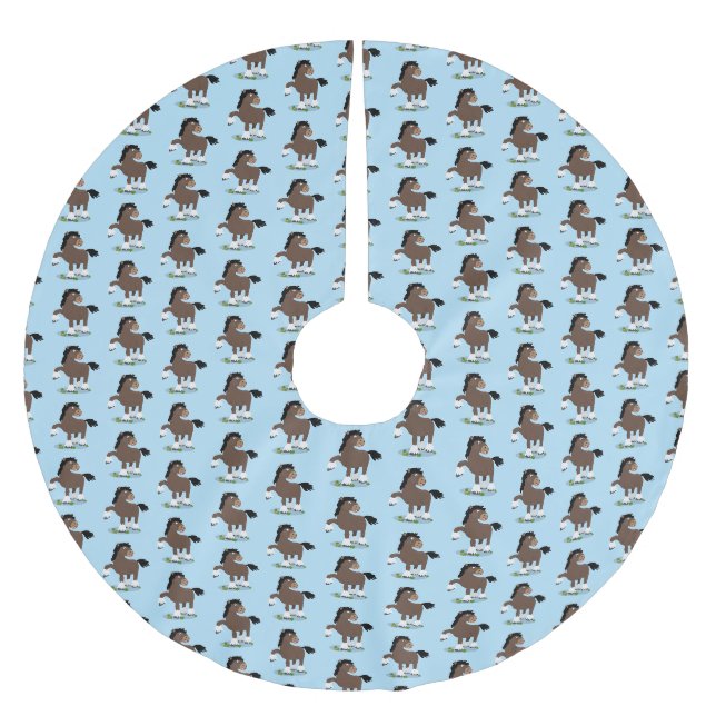 Niedliche Darstellung des Cartoon von Clydesdale Polyester Weihnachtsbaumdecke (Vorderseite)