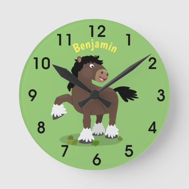 Niedliche Darstellung des Cartoon von Clydesdale Runde Wanduhr (Vorderseite)