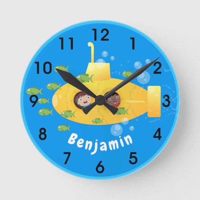 Niedliche Darstellung des Cartoon von Unterseefisc Runde Wanduhr (Vorderseite)